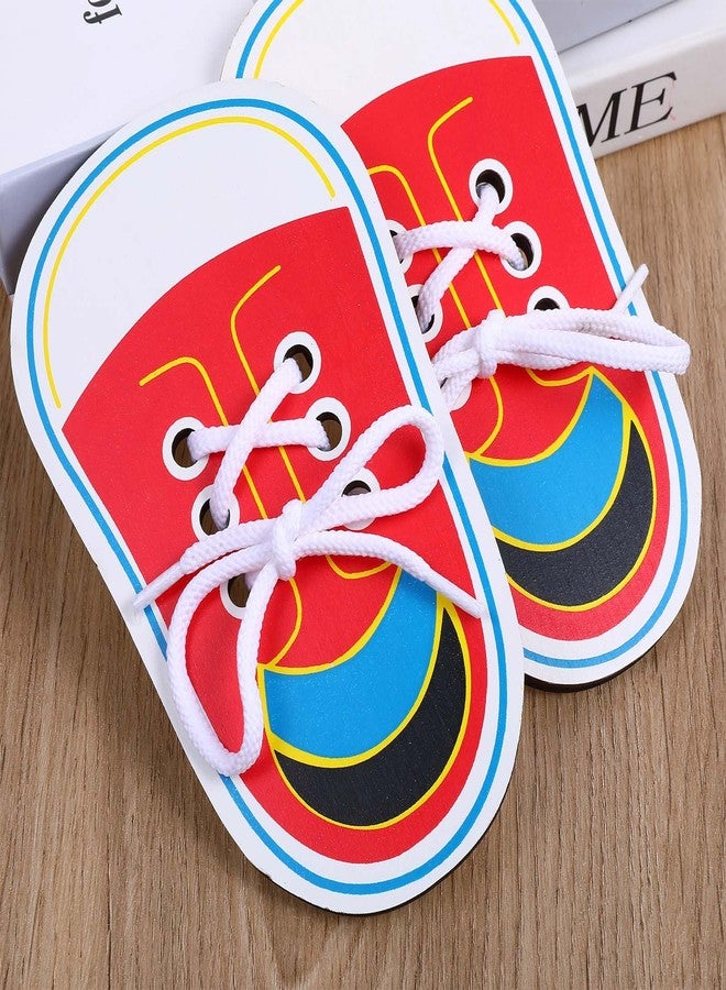 ElevateTech 2Pcs Wooden Lacing Shoe Shoe Lace Practice Board Threading Lacing Shoes Training Board Tying Practice Learning Educational Fine Motor Skills (Red White) - Image 3